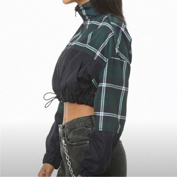 Forever 21 Colorblock Plaid Cropped Windbreaker - Picture 9 of 9